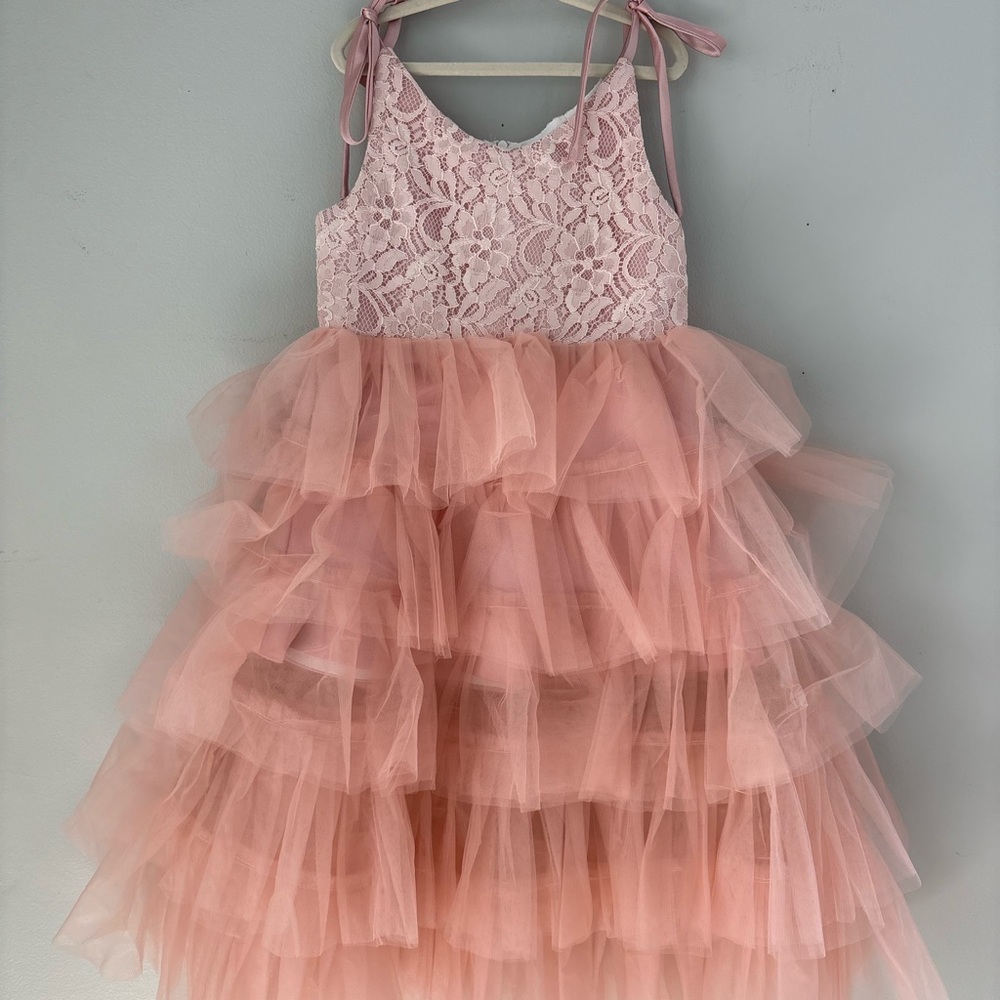 NWOT Mia Belle Girls Pink Blush Tiered Ruffled Tulle Dress